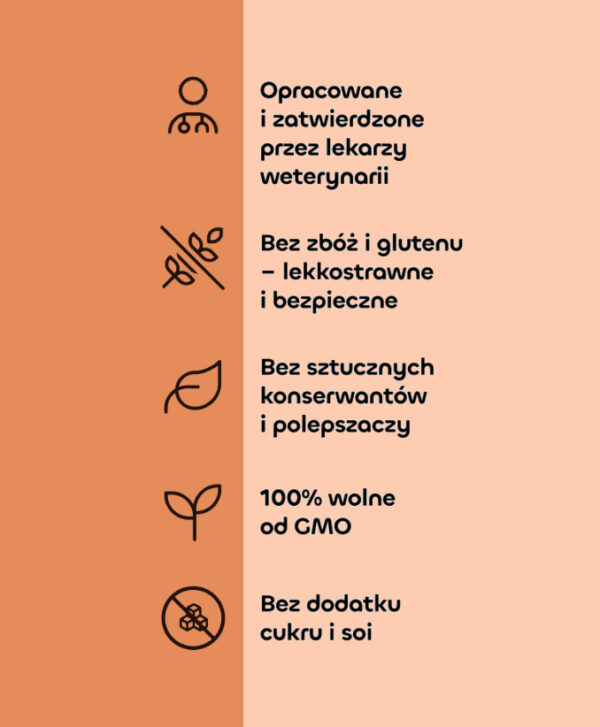 SUPLO smaczki - bez zbóż i glutenu, bez sztucznych konserwantów, bez GMO, bez cukru i soli