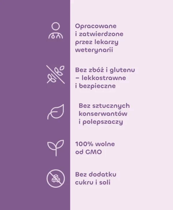 Spokój i Relaks - bez zbóż i glutenu, bez sztucznych konserwantów, bez GMO, bez cukru i soli